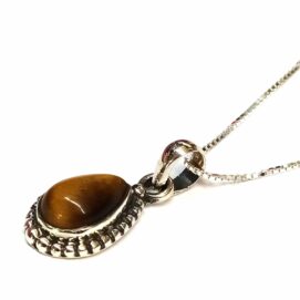 Ασημένιο 925 κολιέ με πέτρα το μάτι της τίγρης και ασημένια αλυσίδα