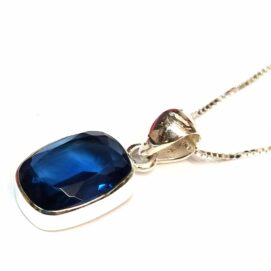 Ασημένιο 925 κολιέ με πέτρα ζαφείρι και ασημένια αλυσίδα