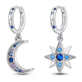 Ασημένια 925 σκουλαρίκια κρίκοι με αστέρι και ήλιο