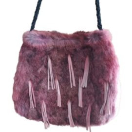 Φυσική γούνινη τσάντα με δερμάτινες λεπτομέρειες