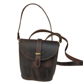 Χειροποίητο δερμάτινο τσαντάκι KOUROS καφέ  σκούρο