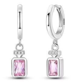 Ασημένια 925 σκουλαρίκια με ροζ διαμαντάκια